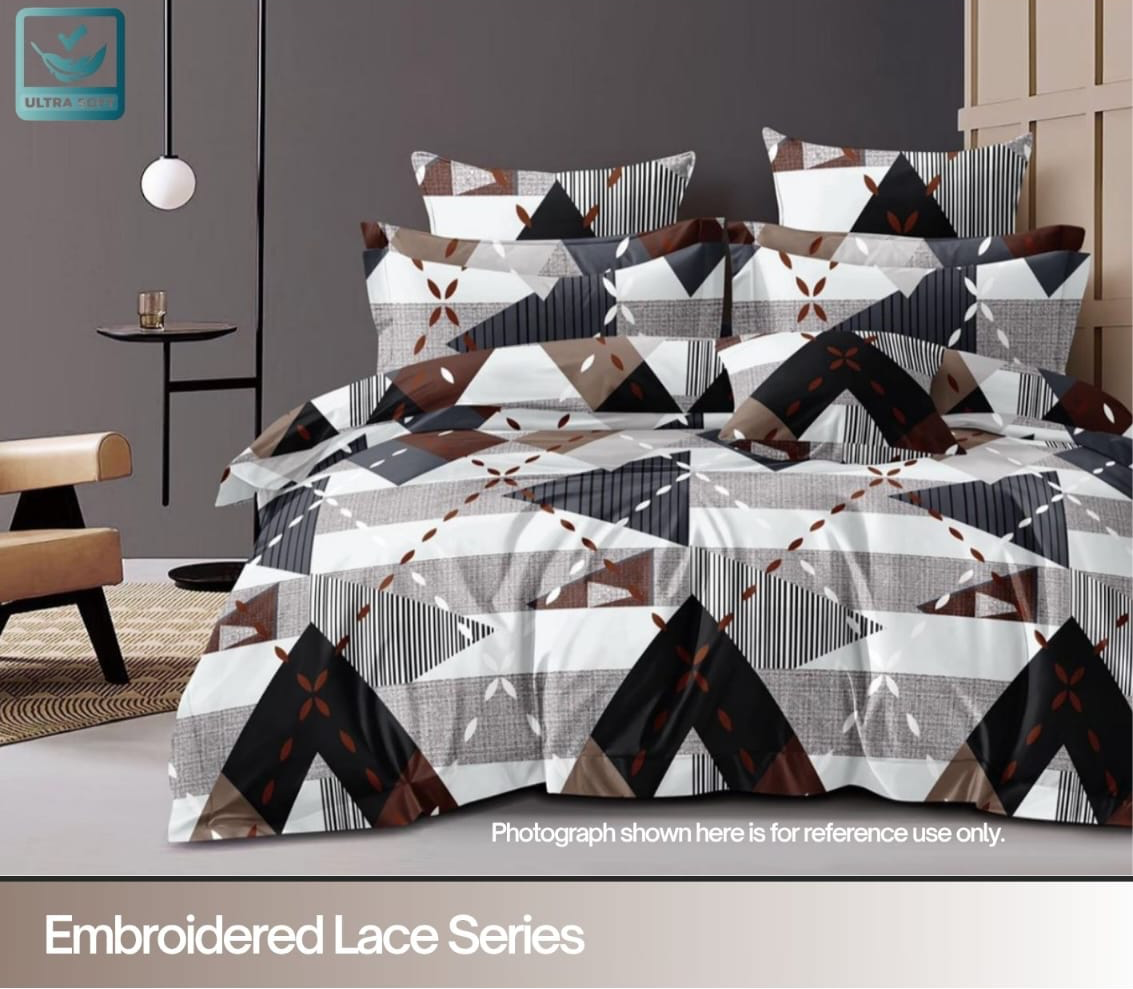 Modern Geometry Embroidered Poly-cotton bedsheet